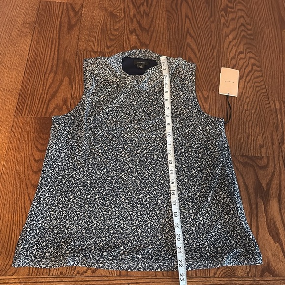 Halogen Women's Sleeveless Top / shell cowl neck mesh overlay stretchy navy wht - Picture 9 of 11